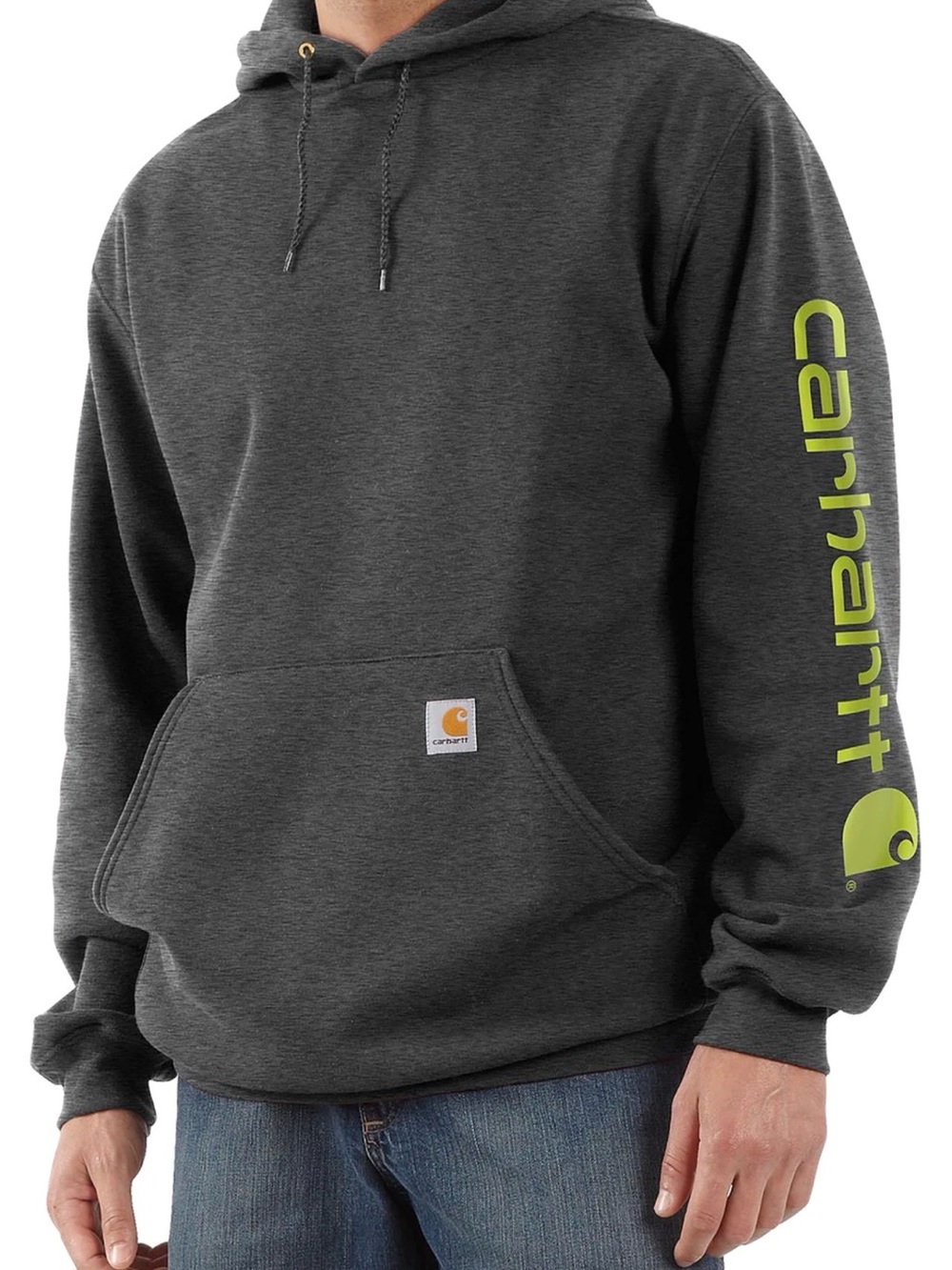 NWOT Carhartt K288 Loose Fit Midweight Hoodie /Carbon Heather/Hi-Vis logo/ Small